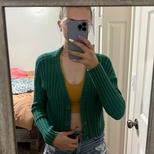 American eagle green three button button up crop top